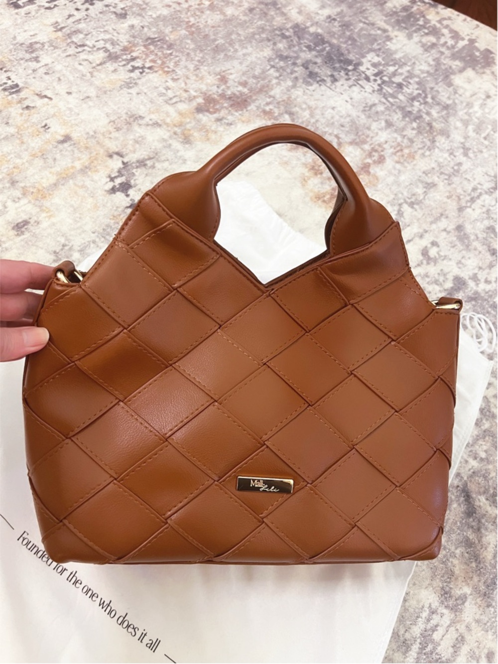 Mali + Lili Woven Vegan Leather Shoulder Bag in Brown - Picture 4 of 7